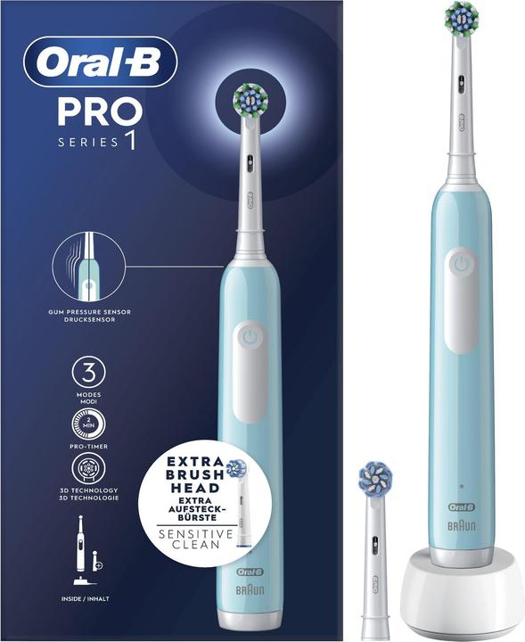 Braun Oral-B Series 1 Blau Wiederaufladbare elektrische Zahnbürste mit 2 Ersatzbürstenköpfen, 1 Zahnbürste (Oszillierende Zahnbürste)