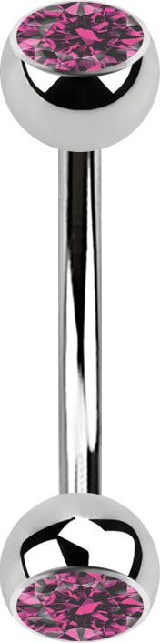 Star Piercing Banane silber mit zwei Kugeln Kristall pink (ohne Messing, Chirurgenstahl 316L)
