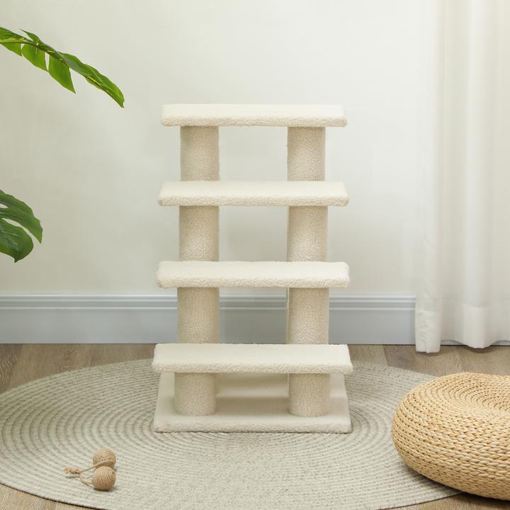 Immagine prodotto PawHut Scala per gatti con 4 gradini (60 cm, Bianco crema)