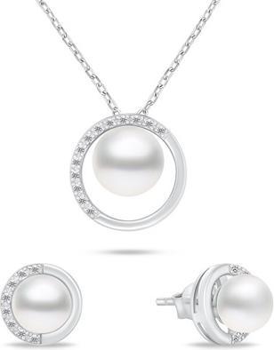 Brilio Silver - Elegant Genuine Pearl Jewelry Set SET251W (Earrings. Necklace)