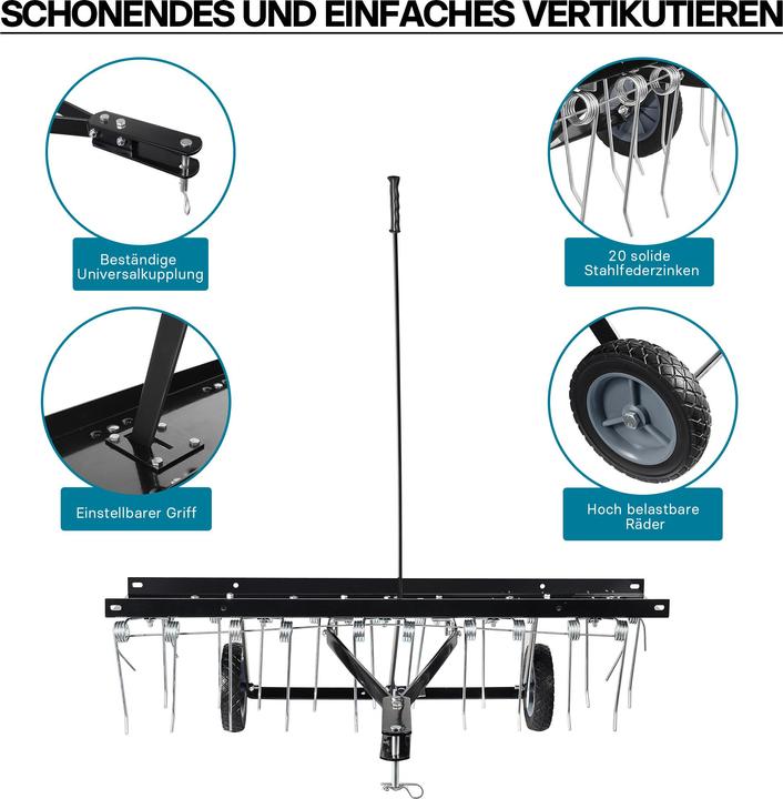 Produktbild Wiltec Vertikutierer 100cm für Aufsitzmäher Rasenlüfter Rasenpflege Rasentraktor