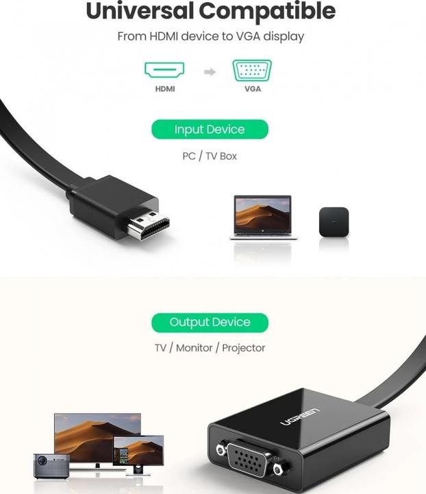 Produktbild Ugreen HDMI auf VGA Adapter Konverter mit Audio Support 1080P (HDMI, 16 cm)