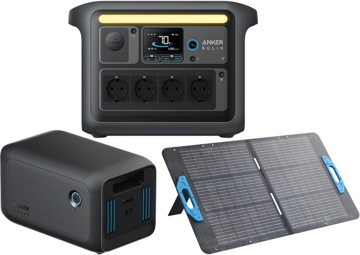 Anker SOLIX Powerstation-Set, C1000X + Erweiterungsakku BP1000 + Solarmodul PS100