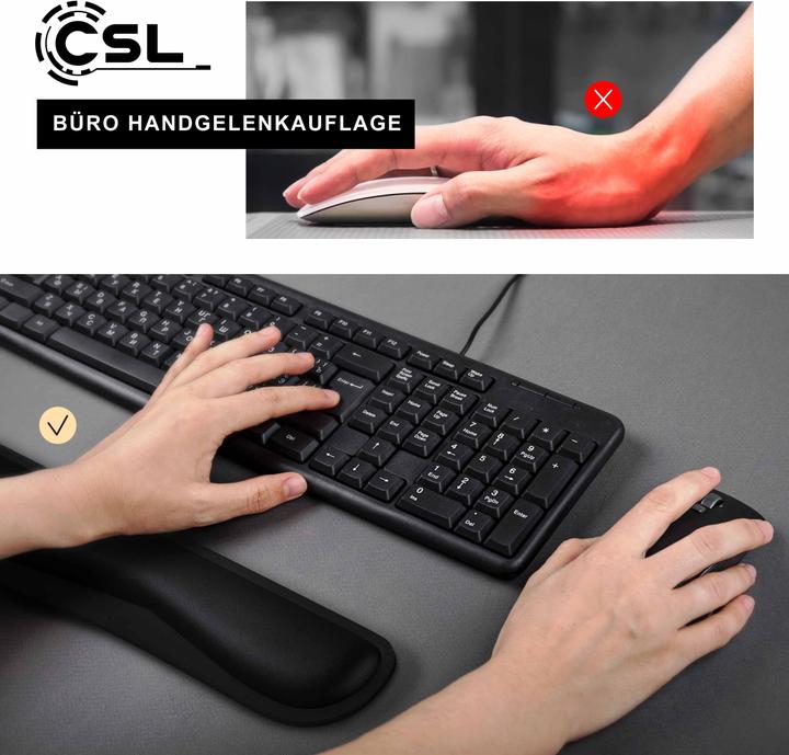 Produktbild CSL Tastatur Handballenauflage, Handgelenkauflage Tastatur Keyboard, ergonomische Haltung, 43 cm