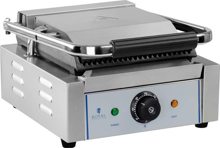 Produktbild Royal Catering Kontaktgrill geriffelt 1800W Gastro Panini Toaster Elektro Grillplatte Edelstahl