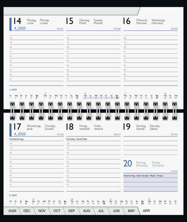 Actual product image Weekly visual calendar 755 60 8,7x15,3cm 1 week/2 pages leather black 2025 (German, Italian, French, English)
