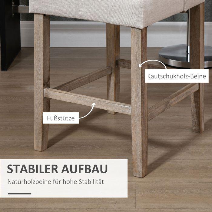 Produktbild Swisshandel24 Barhocker-Set, 2-teilig, niedrige Rückenlehne, Leinen-Touch Gummiholz Beige 47 x 50 x 101 cm