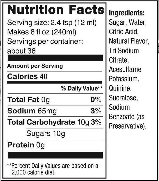 Valeurs nutritives et ingrédients SodaStream Tonic (1 x 50 cl)
