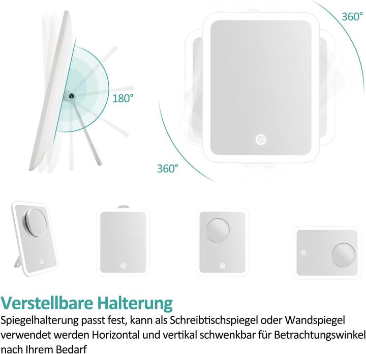 Produktbild Emke Kosmetikspiegel mit Beleuchtung, 1X+3X Vergrösserung, Kaltweiss(6000K), Batteriebetrieben