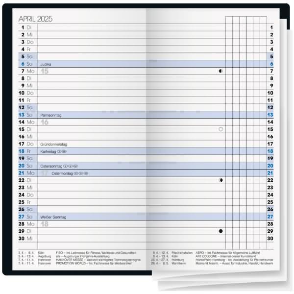 Actual product image Pocket calendar 740 7,8x15,3cm 1 month/2 pages plastic black 2025 (German)