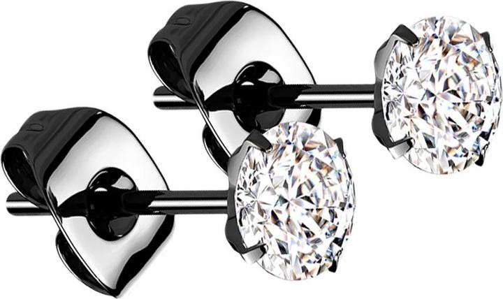 Star Piercing Ohrstecker schwarz runder Kristall silber (ohne Messing, Titan G23)