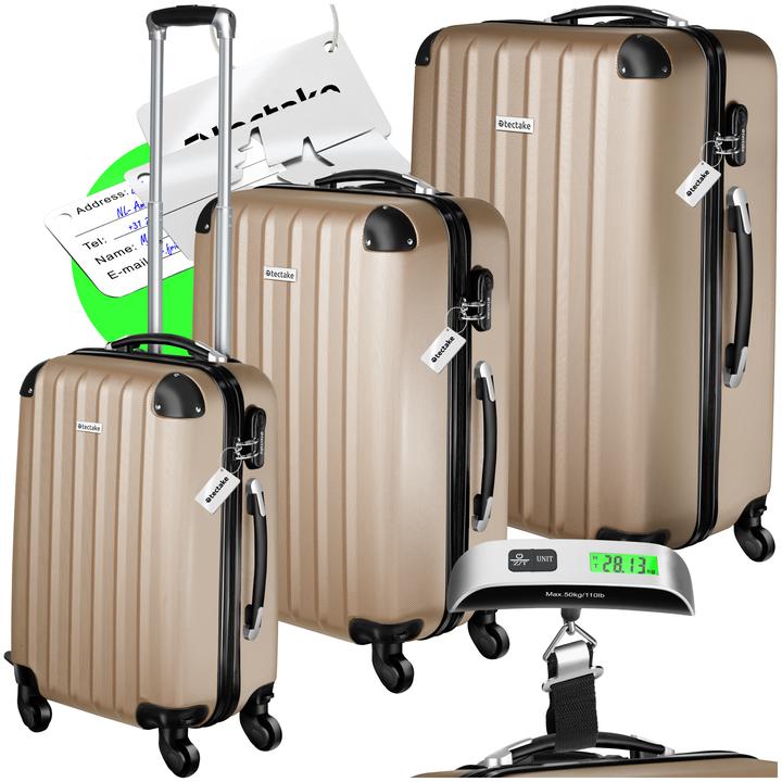 tectake 3er Kofferset Talia mit Kofferwaage und Kofferanhänger (93 l, L (90 - 115l))