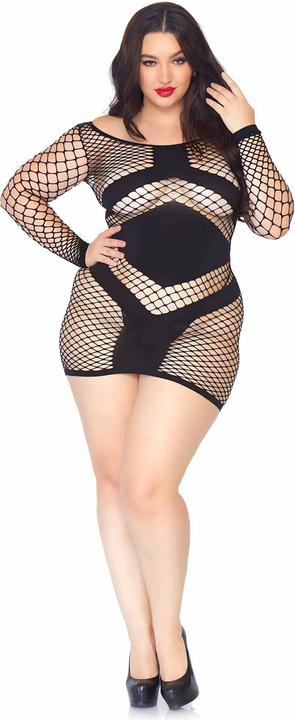 Produktbild Leg Avenue Minikleid aus grobem Netz mit langen Ärmeln (XL, XXL)