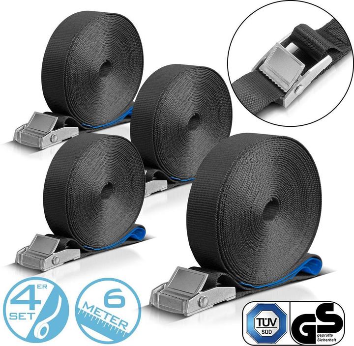 Produktbild Stahlwerk Spanngurt 4er Set 6 m x 25 mm LC 250 daN Befestigungsriemen Zurrgurt