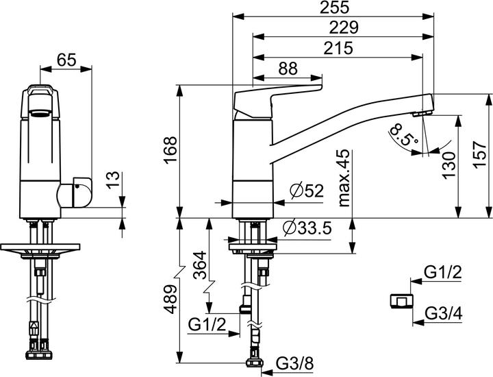 Produktbild Hansa world of office SPT-EH-Einlochbatterie HANSAPOLO DN 15 m Absperrv vc (52662293)