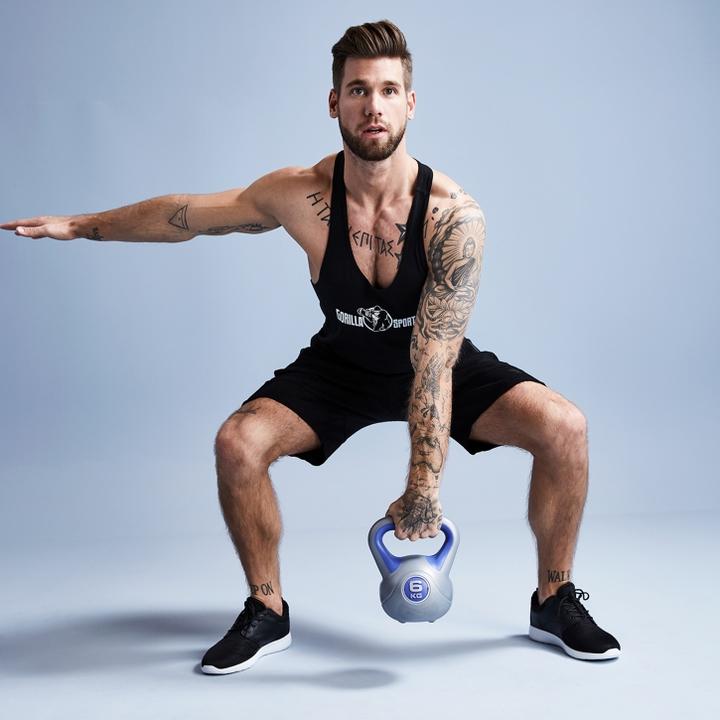 Actual product image Gorilla Sports Kettlebell Stylish (1 x 10 kg, 1 x 18 kg, 1 x 20 kg, 1 x 4 kg, 1 x 3 kg, 1 x 14 kg, 1 x 6 kg, 1 x 8 kg, 1 x 16 kg, 1 x 12 kg)