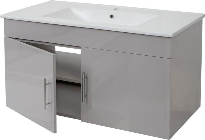 Immagine prodotto Mendler Base lavabo, lavabo vanity unit Base lavabo arredo bagno, grigio lucido 90cm (90 x 46 x 48 cm)