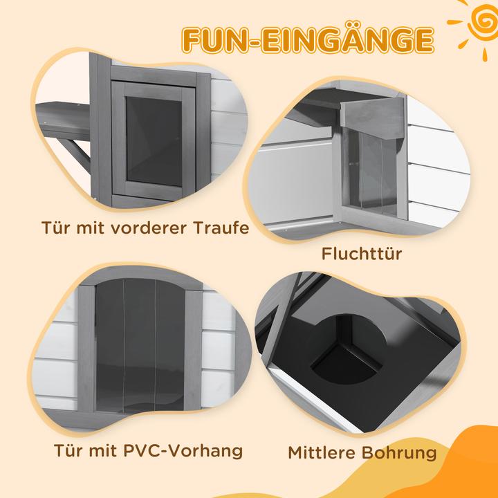 Produktbild PawHut Katzenhaus Tannenholz Hellgrau+Weiss (Katze)