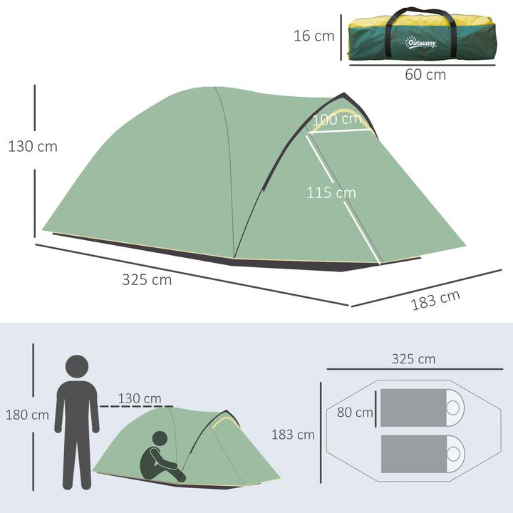 Produktbild Outsunny Campingzelt für 3-4 Personen (Kuppelzelt, 3 kg, 2 Personen)