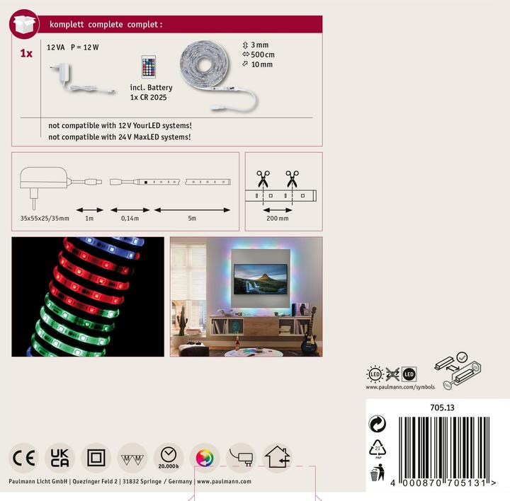 Immagine prodotto Paulmann Set di strisce SimpLED (Multicolore, 500 cm, Interno)
