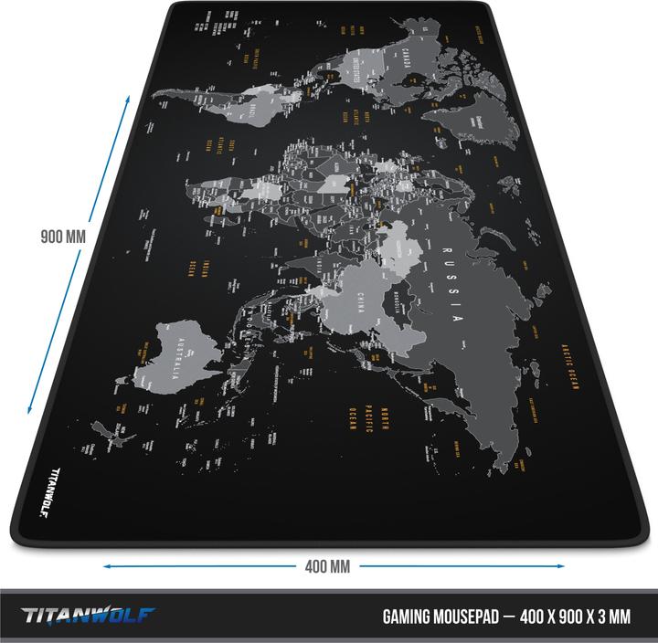 Actual product image Titanwolf Gaming Mouse Pad XXL, smooth fabric, speed mouse mat 900 x 400mm large surface, world map global (XXL)