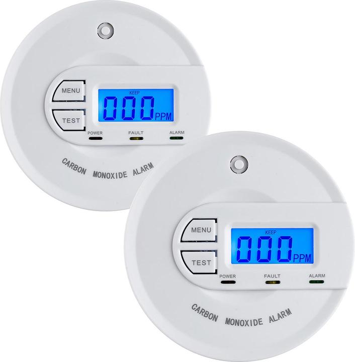 Actual product image VisorTech Set of 2 carbon monoxide detectors, 10-year sensor, display, EN 50291