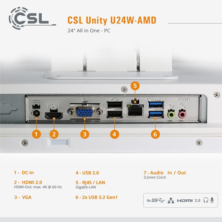 Image du produit CSL All-in-One-PC Unity U24W-AMD / 5600G / 1000 Go / 16 Go / Windows 11 Pro (AMD Ryzen 5 5600G, 16 Go, 1000 Go, AMD Radeon Graphics)