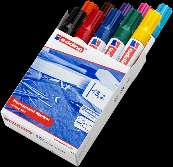 Produktbild Edding 500 (Schwarz, Blau, Grün, Rot, Gelb, Orange, Braun, Violett, Pink, Hellblau, 2 mm, 10 x)