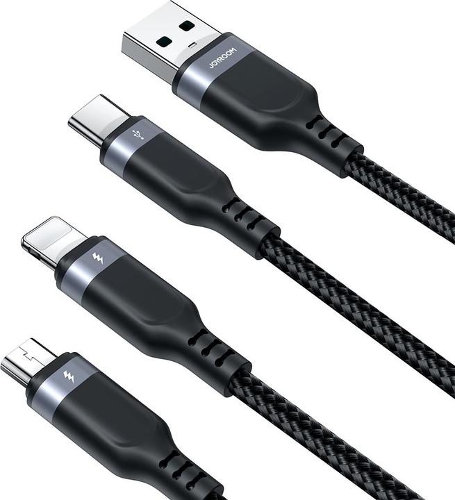 Immagine prodotto Joyroom Cavo Multi-Use Series S-A18 3in1 USB-A - Lightning /USB-C/Micro-USB 1,2 m - Nero (1.20 m, USB 3.2 Gen 1)