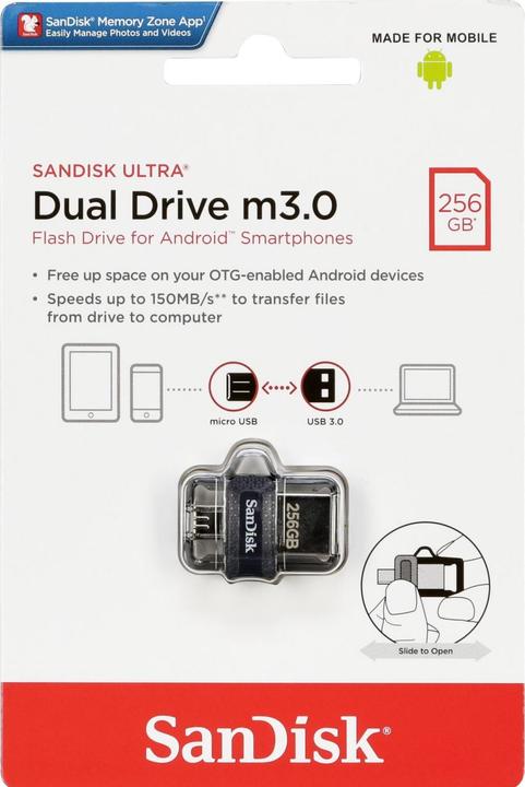 Image du produit SanDisk Ultra Dual Drive M3.0 (256 Go, USB-A)