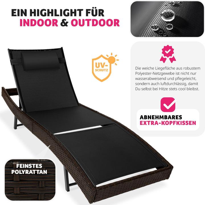 Produktbild tectake Rattan Sonnenliege Moana (211 cm)