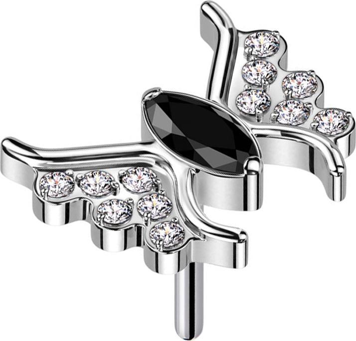 Star Piercing Threadless Schmetterling silber Kristall schwarz (ohne Messing, Titan G23)