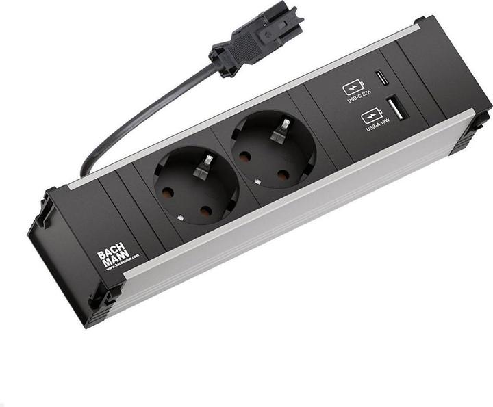 Actual product image Bachmann CONI module rack 3-fold 2x socket 1x USB charger A/C (912.233) (2 x, CEE 7/3, 0.20 m)