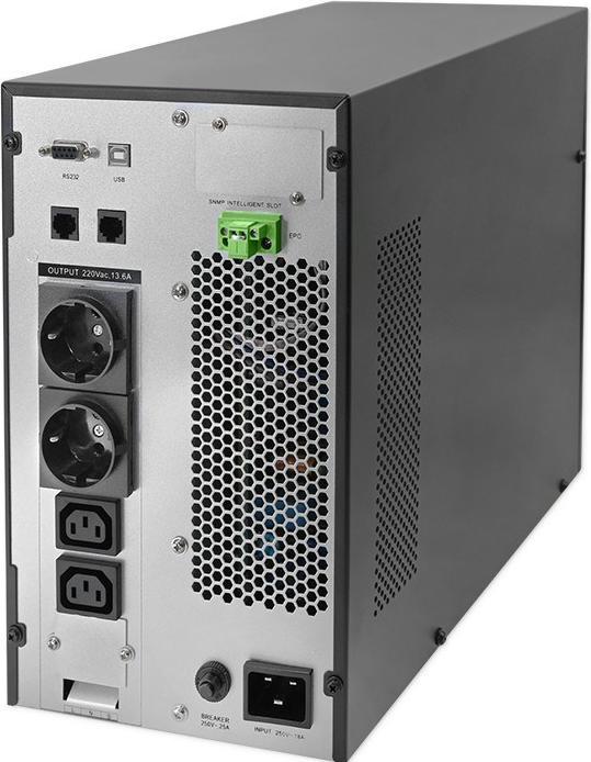 Produktbild Qoltec ZASILACZ AWARYJNY UPS 3KVA | 3000W | POWER FACTOR 1.0 | LCD | EPO | USB | ON-LINE (3 VA, 3000 W, Online-Doppelwandler USV)