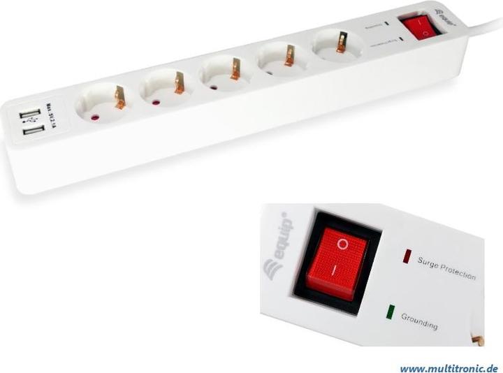 Produktbild equip Steckdosenleiste Schuko Kabel +Extras (5 x, CEE 7/3, 1.80 m)