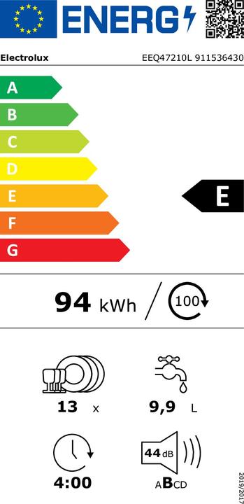 Energy Label Electrolux EEQ47210L - Fully Integrated - Standard Size (60 cm) - Black - Touch - 1.5