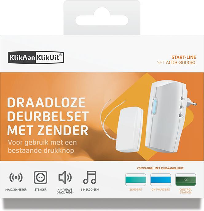 Image du produit Klikaan Klikuit KLIKAANKLIKUITÂ® Plug-in draadloze deurbelset met zender ACDB-8000BC wit (Sans fil)