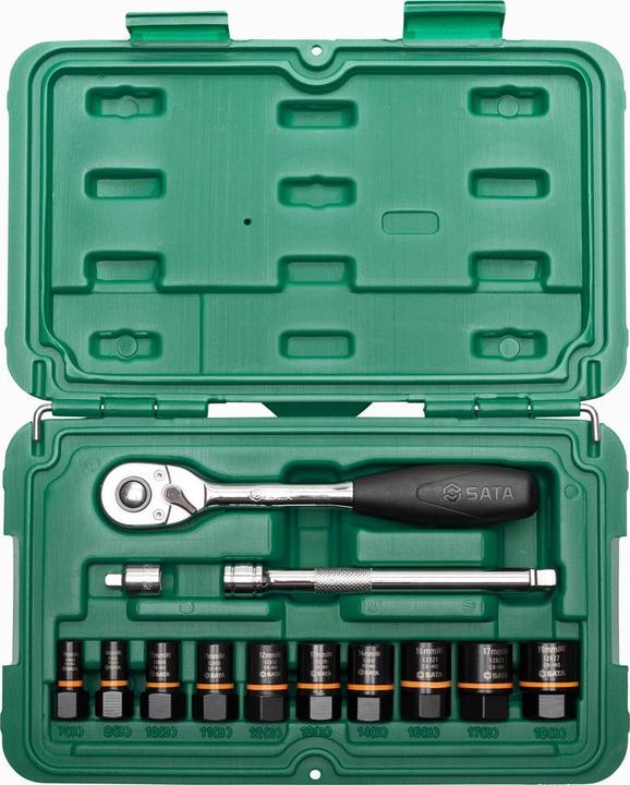 Produktbild SATA Schraubenausdreher-Set BoltBiter, 13-teilig, 1/4 und 3/8 " (16 mm, 7 mm, 12 mm, 17 mm, 15 mm, 13 mm, 9 mm, 8 mm, 10  mm, 14 mm, 18 mm, 11 mm, 19 mm)