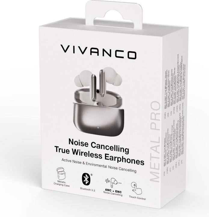 Produktbild Vivanco Noise Cancelling TWS Bluetooth Kopfhoerer, ANC/ENC Funktion, silber metallic (ANC, 5 h, Kabellos)