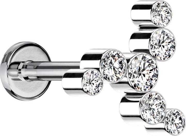 Star Piercing Micro Labret Innengewinde silber Windrad sieben Kristalle silber (ohne Messing, Titan G23)