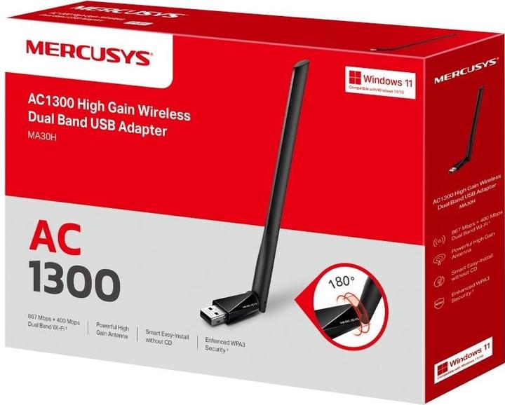 Actual product image Mercusys TP-LINK MA30H AC1300 High Gain Wi-Fi USB Adapter (USB)