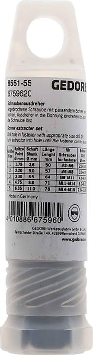 Produktbild Gedore 8551-55 Schraubenausdreher-Satz 5-teilig M3-M18