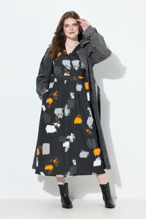 Produktbild Ulla Popken Maxikleid, grafischer Druck, V-Ausschnitt, 3/4-Arm (50, 52)