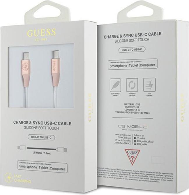 Produktbild Guess GUCCLALRGDP kabel USB-C - USB-C 1.5m Fast Charging różowy/pink Ebossed Logo (1.50 m, USB 3.2 Gen 1)