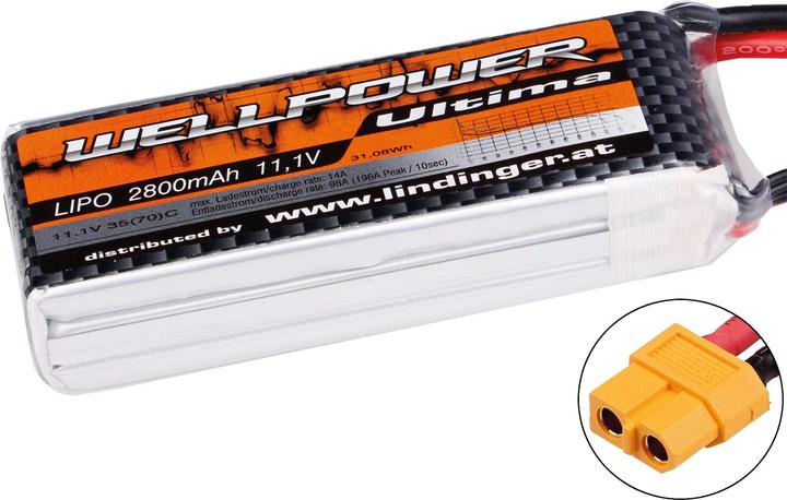 Actual product image Wellpower Lipo battery Ultima 2800 mAh / 11.1 Volt 3S 35/70C CH5/8 XT-60 (11.10 V, 2800 mAh)