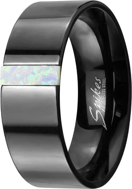 Star Piercing Ring schwarz mit Opal streifen (Chirurgenstahl 316L, ohne Messing)