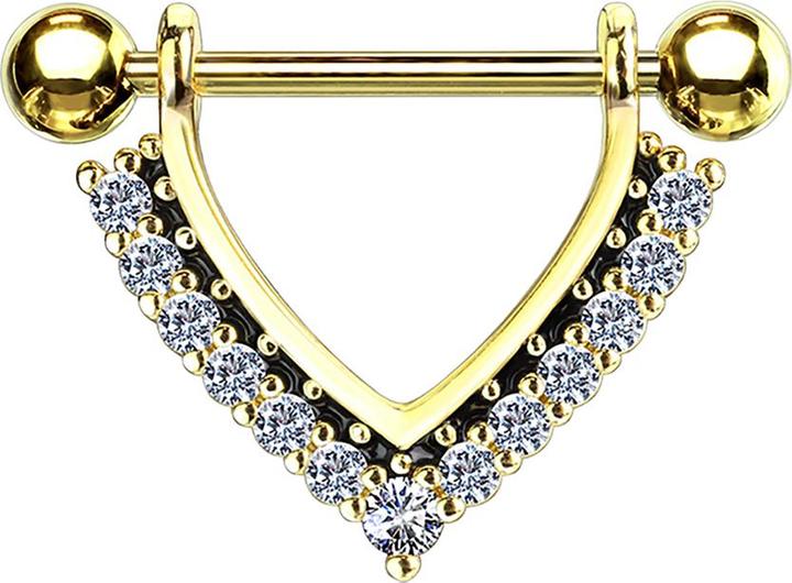 Star Piercing Barbell 14k vergoldet Hänger mit Kristallen silber (Chirurgenstahl 316L, Messing)