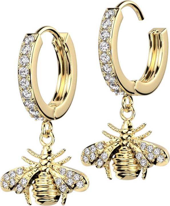 Star Piercing Ohrring zum Klappen vergoldet Kristalle silber Anhänger Biene (Chirurgenstahl 316L, Messing)