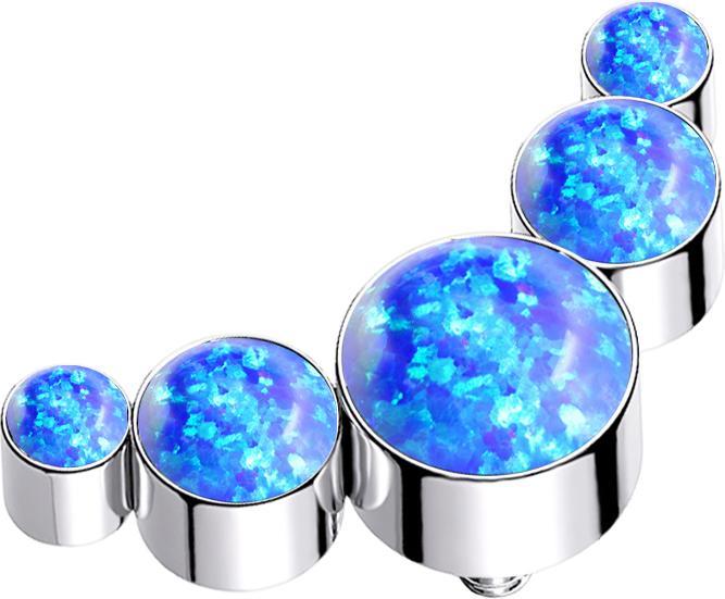 Star Piercing Dermal Anchor silber fünf Opale blau (Chirurgenstahl 316L)