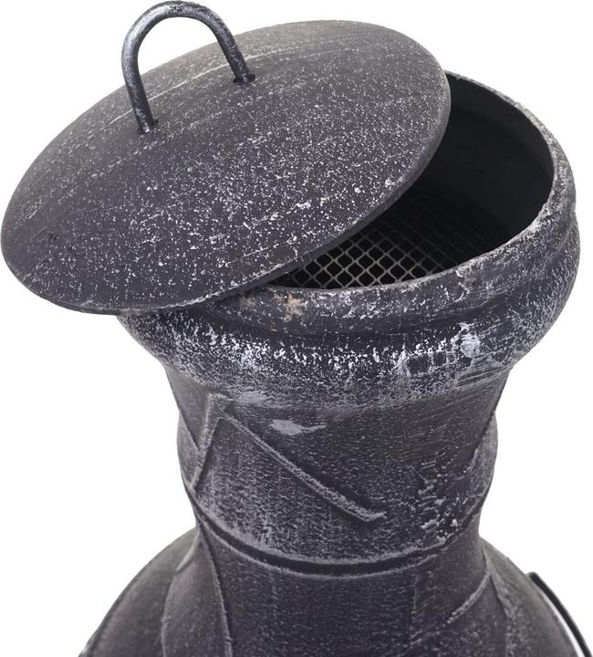 Actual product image Swisshandel24 Terrassenofen, Feuerstelle Terrassenkamin Gartenkamin Gartenofen, Gusseisen 11,7kg 91x42x42cm